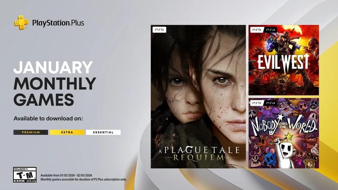 Jogos mensais do PlayStation Plus de janeiro: A Plague Tale: Requiem, Evil West, Ninguém Salva o Mundo